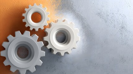 Interlocking Gears Symbolizing Teamwork and Innovation on a TwoTone Background Representing Dynamic Processes and Technological Advancement