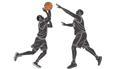 Obraz premium Basketball Shot Block Silhouette Vector Logo, Dynamic Jump Defense Icon, Mid-Air Duel Graphic, Black Art