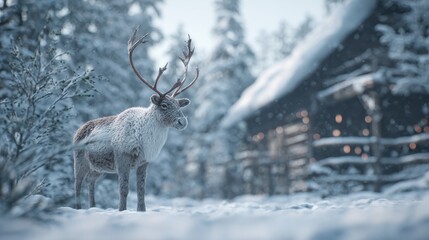 cute 3d animated reindeer in festive winter scene with snow