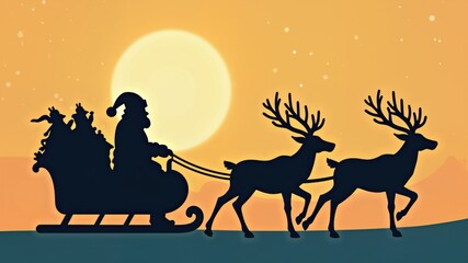 Christmas Santa Sleigh Reindeer Rudolf Vector Silhouette
