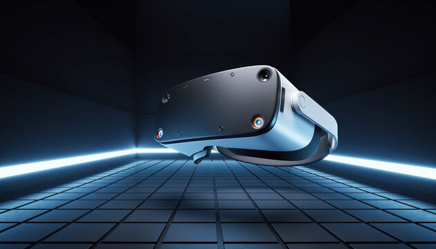 Immersive virtual reality headset ready for futuristic gaming and digital exploration in a sleek, modern environment
