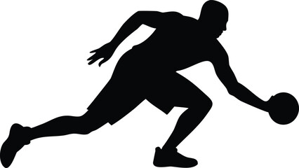 Basketball Player Silhouette Dribbling Ball Vector | Strong Athletic Pose | Black and White Sports Illustration Design