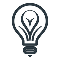 Light bulb with leaf and growth lines minimalist icon.