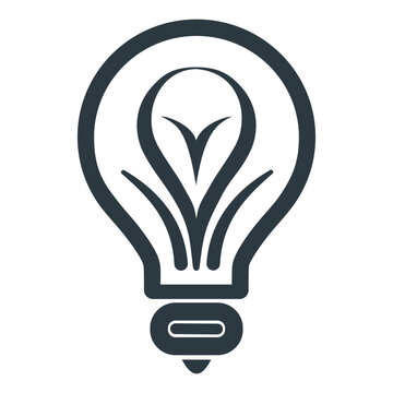 Light bulb with leaf and growth lines minimalist icon.