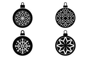 christmas ornament ball icon set, black color and white background