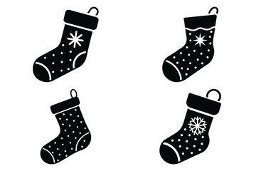 christmas stocking vector icon set, black color and white background