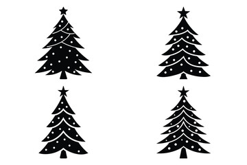 christmas tree vector icon set, black color and white background
