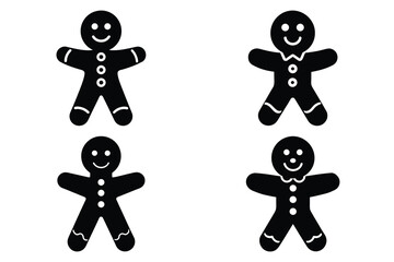 gingerbread man vector icon set, black color and white background