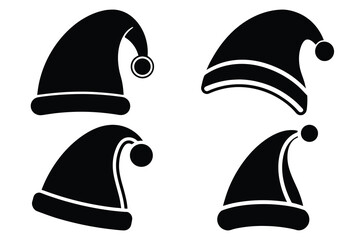 santa hat vector icon set, black color and white background
