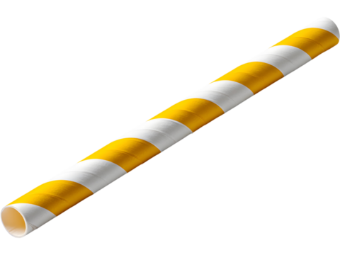 Yellow and white striped straw isolated on transparent background, great for summer beverage and eco drink compositions.