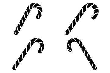 candy cane vector icon set, black color and white background