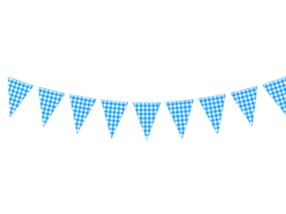 Blue triangular party pennant bunting isolated on transparent background, ideal for celebration or decoration designs.