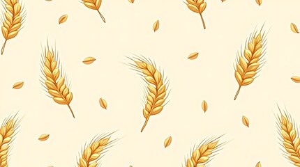 Seamless pattern of wheat ears and grains on a beige background