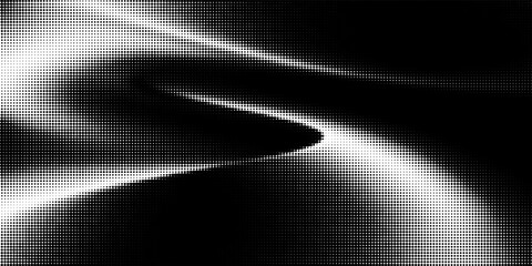 Futuristic digital wave with dots. Dark cyberspace. Abstract music background. Big data visualisation with particle flow. 3d rendering.