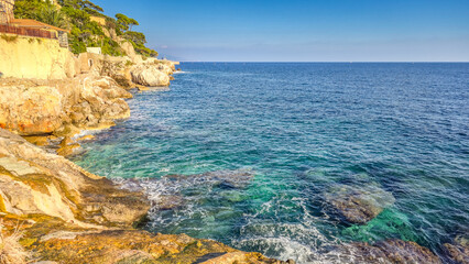 Fototapeta premium Coast in Cap d'Ail, Cote d'Azur, France