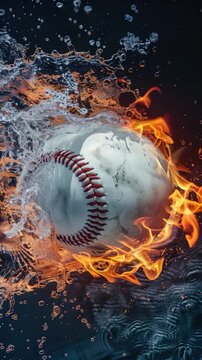 A baseball submerged in water with flames engulfing it, great for  danger or unexpected events