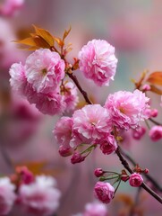 Naklejka premium beautiful spring background with pink sakura flowers closeup on a branch on the blurred background of blossoming garden in springtime no logos no brands ar 34