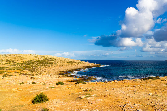 Desert, coastal area on Malta. Marfa Peninsula.