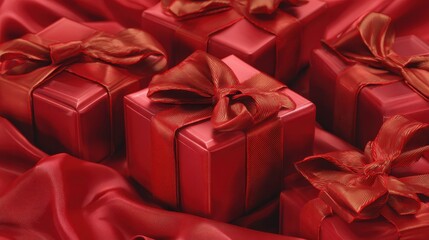 red gift boxes with satin ribbons