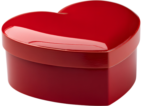 Glossy red heart-shaped gift box isolated on transparent background, perfect for Valentine’s Day and romantic themes. - Powered by Adobe
