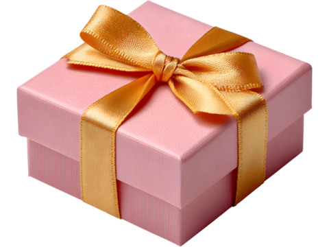 Small pastel pink gift box with satin ribbon isolated on transparent background, ideal for romantic and elegant packaging designs.