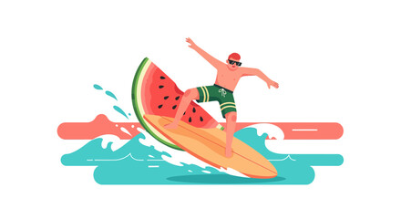 Summer Surfer Riding A Watermelon Wave Symbolizing Fun And Refreshment Perfectly