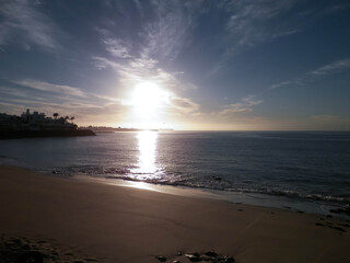 Ocean view from beach in Playa Blanca, Lanzarote Island, Canarian archipelago.