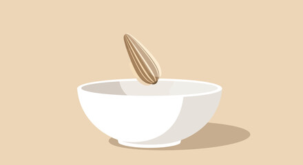 Sunflower Seed Balancing Over a White Ceramic Bowl Against Neutral Background
