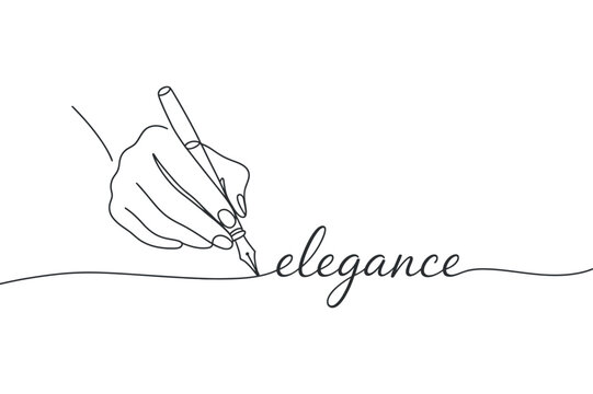 Continuous one line drawing of hand holding pen writing elegance for calligraphy design concept vector creative typography graphic element