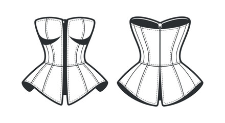 Vector Graphic of Trendy Corset Dress Fashion Design Template Front and Back View Perfect for Fashion Design Style Guide Projects Isolated on White Background