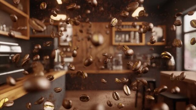 Explosi&oacute;n de granos de caf&eacute; tostados,