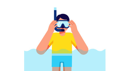 Snorkeler Prepares For Underwater Adventure In The Deep Blue Ocean With Equipment Ready