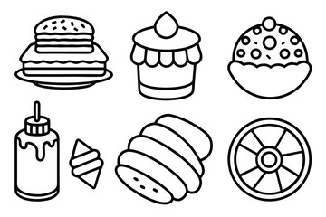 Set of bakery and dessert icons in a clean black outline vector style.
