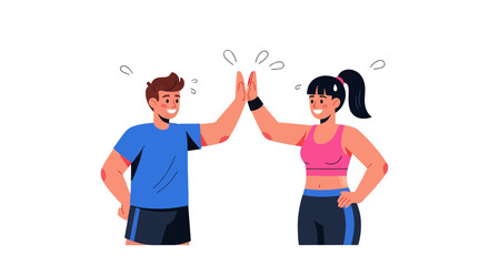 Sporting Pair High-Five Celebrating Fitness Goals with Energetic Gestures