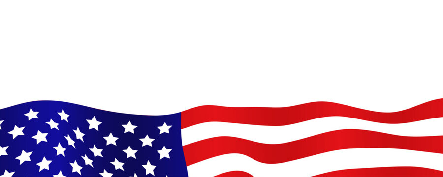 Waving United States of America flag bottom border on white background. Patriotic banner for national holidays and events. Editable vector illustration.