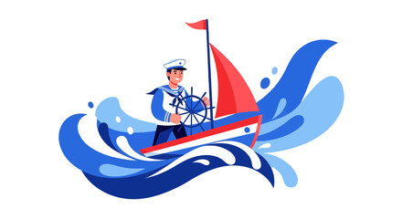 Sailor Navigating His Sailboat Through the Waves, An Illustrative Artistic Seascape
