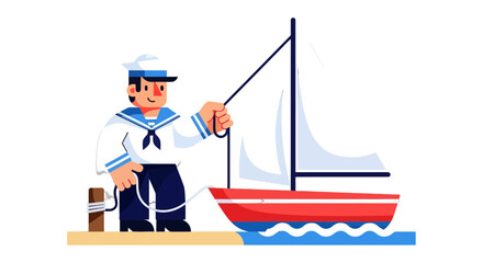 Sailor Operating A Small Nautical Boat On The Open Sea Under A Black Night Sky