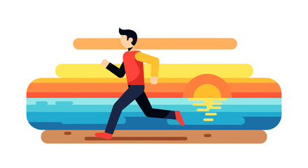 Runner At Seaside With Sunset Graphic, Motion, And Black Background