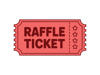 A simple, flat illustration of a red raffle ticket with the words "RAFFLE TICKET" printed in white capital letters and three perforated stars on the right side.
