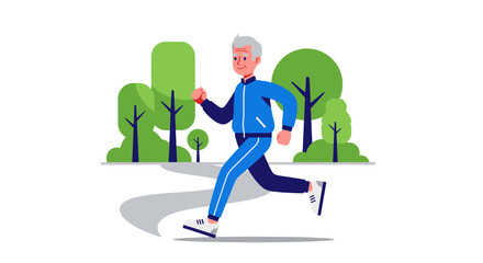 Senior Runner Jogging Outdoors On A Park Pathway In This Isolated Illustration