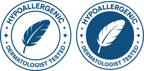 Hypoallergenic and Dermatologist Tested Product Label Seals with Feather Icon for Sensitive Skin, Cosmetics, and Allergy-Safe Commercial Packaging © Zander