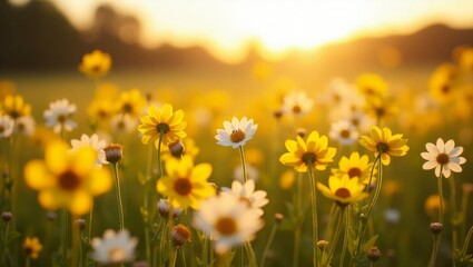 Fototapeta premium Wildflowers in Sunset Light – Nature Landscape and Summer Bloom Photography