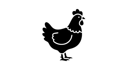 Chicken Silhouette: A sleek, minimalistic silhouette of a chicken in a black hue, perfect for versatile design applications, embodies the simplicity and charm of rural life.