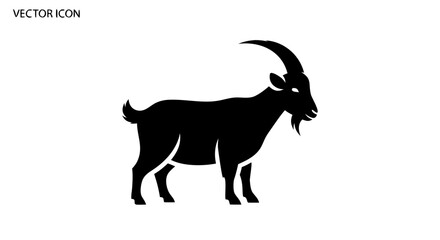 Goat Icon in Minimalist Design: A simple, elegant goat icon, ideal for design projects, featuring a goat standing confidently with prominent horns and beard, embodying strength and resilience.
