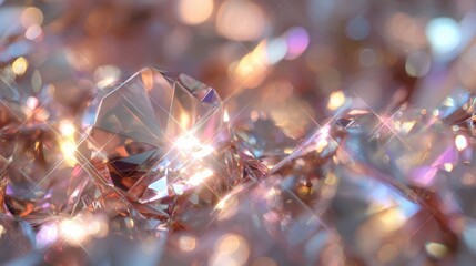 Stunning diamond close-up with sparkling facets and bokeh background creates a feeling of luxury and elegance perfect for jewelry ads or high-end design projects