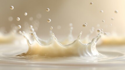Stunning milk splash with floating drops, perfect for dairy ads or healthy lifestyle content, clean and elegant, ideal for food blogs and product promotion