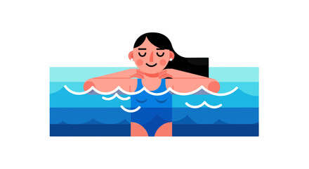 Relaxed Woman In Blue Swimsuit Enjoying Water in a Swimming Pool, Summer Vibe