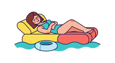 Relaxed Woman Sunbathing on Floatation Device During Summer Holiday Vacation Scene