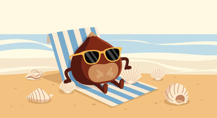 Relaxing Chestnut Character Enjoying Beach Vacation Sunlight Seaside Summer Days