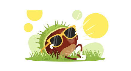 Relaxing Chestnut Character Enjoying Summer Sun And Wearing Sunglasses In The Meadow